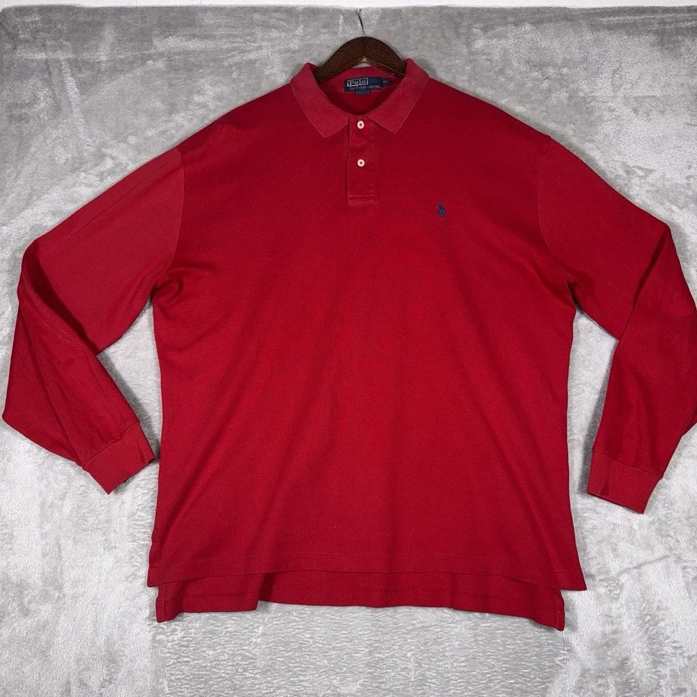 Polo Ralph Lauren‎ Cotton Shirt Men's XL Red W/ Blue Pony School Pride Preppy